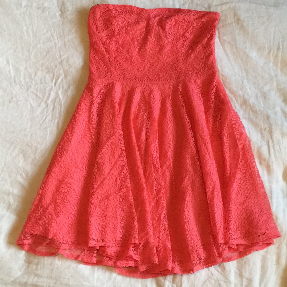 Strapless coral dress